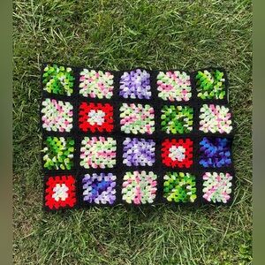 small vintage colorful crochet afghan